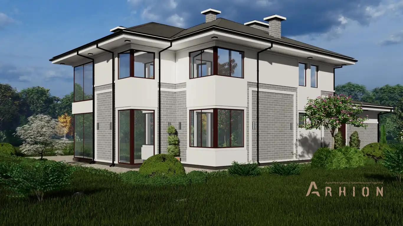 5. Проект двухэтажного дома в современном стиле с многоскатной кровлей, h-1624, площадью - 261 кв c гаражом, вторым светом